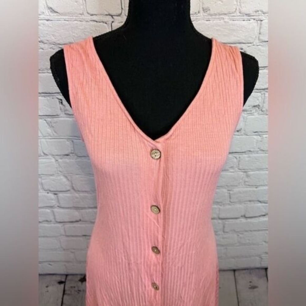 Roxy Pink Peach Dream Do Ribbed Wood Button Front Mini Dress V Neck small - Picture 3 of 8